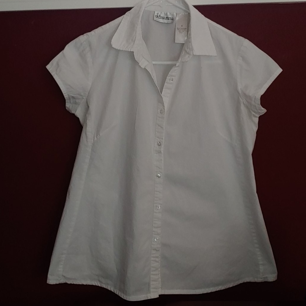 3/$20🌟 Oh! Mamma Button Down White Cotton Short Sleeve Shirt Size Small